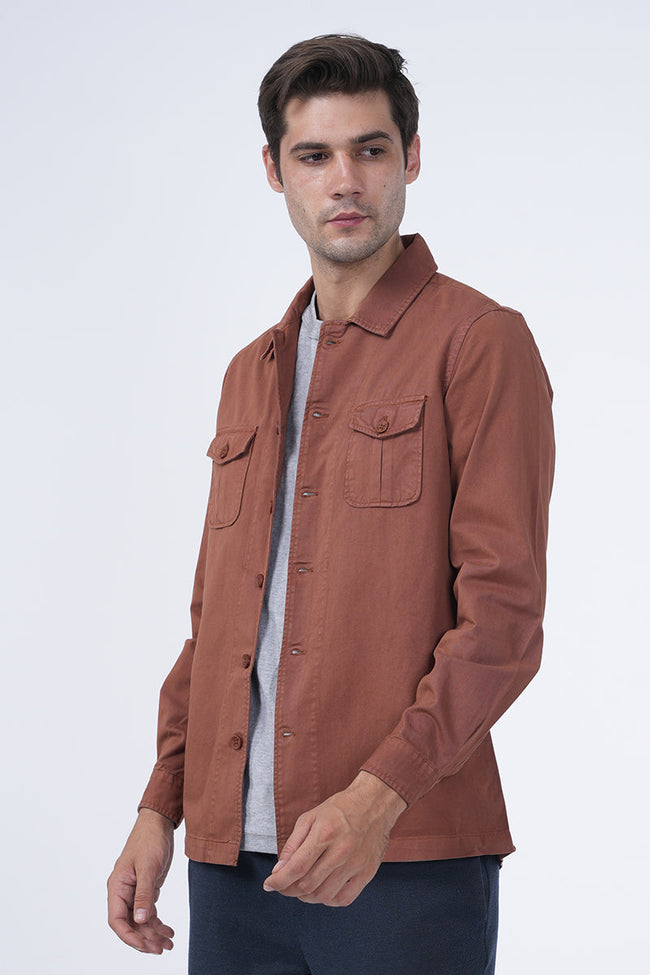 Men Kraken Twill Overshirt Brick Red