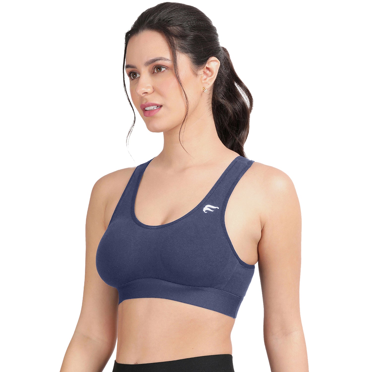 Non-padded Non-wired Full Coverage Removable Racer Back Sports Bra