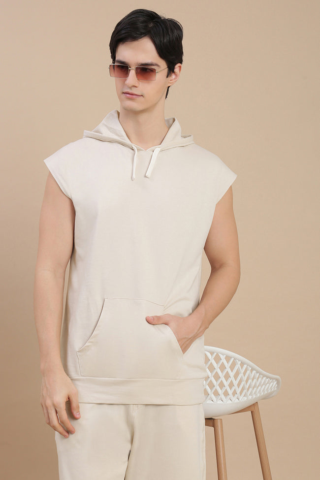 Men Grey Sleeveless Hoodie