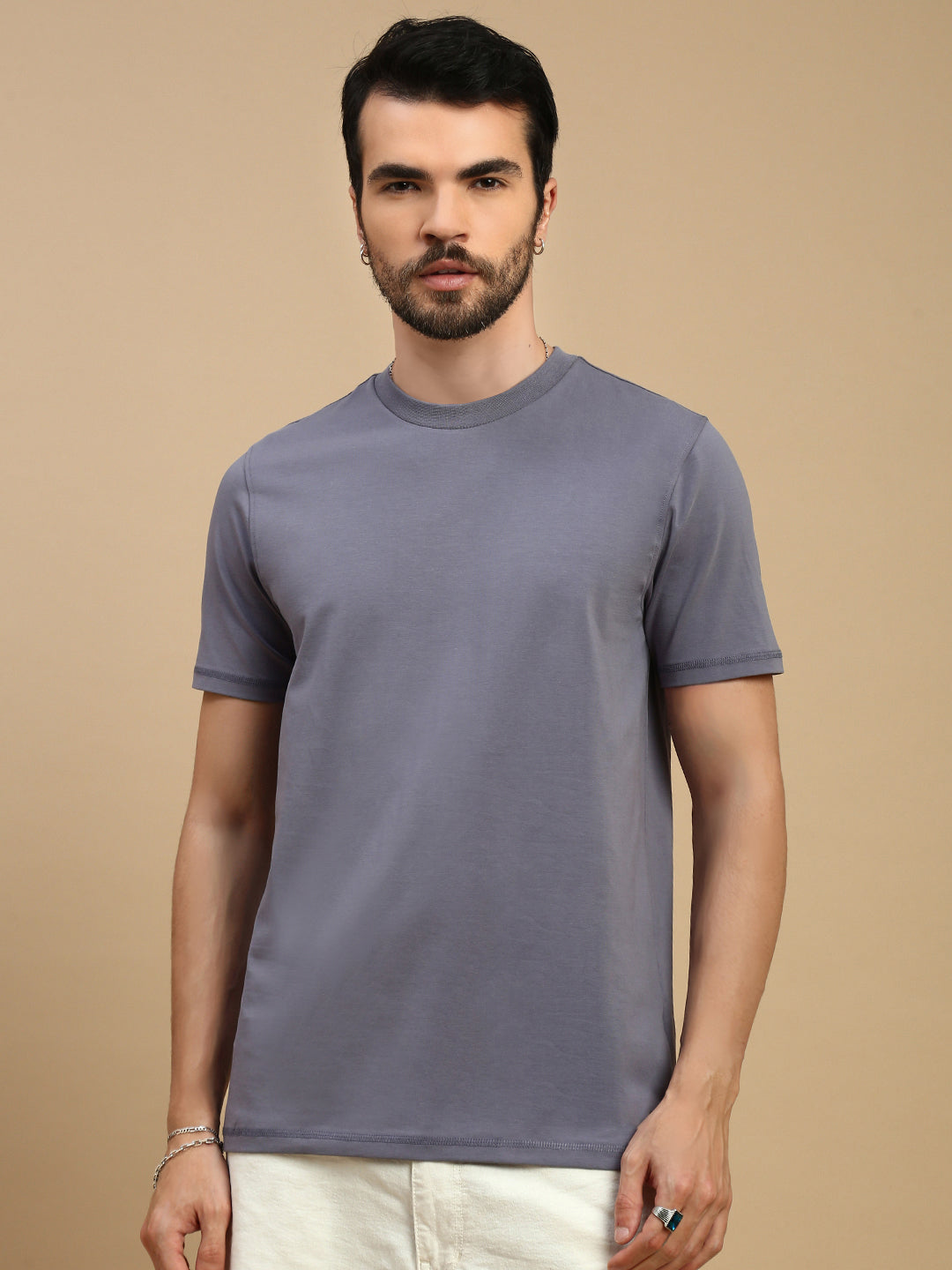 Men Blue High Neck Tee