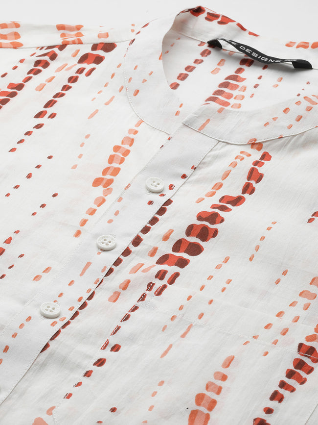 Men White Multi Tie And Dye Print Design Straight Kurta