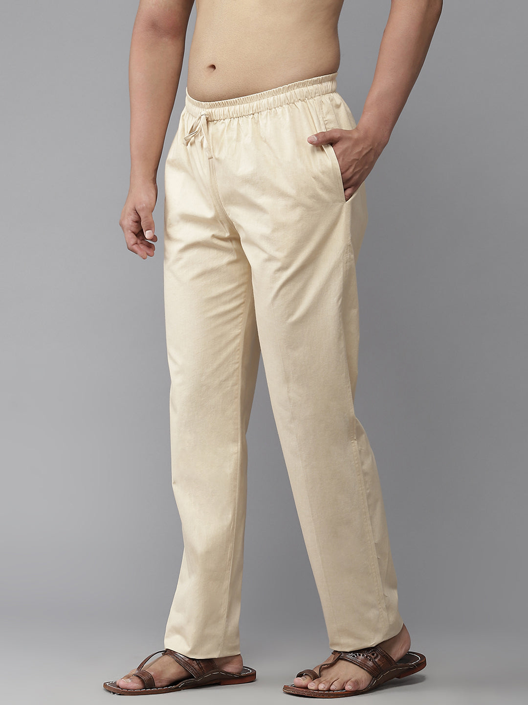 Men Beige Solid Pyjamas