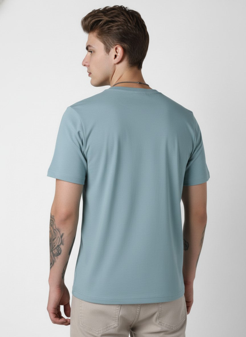 Men Cotton Ice Blue T-Shirt