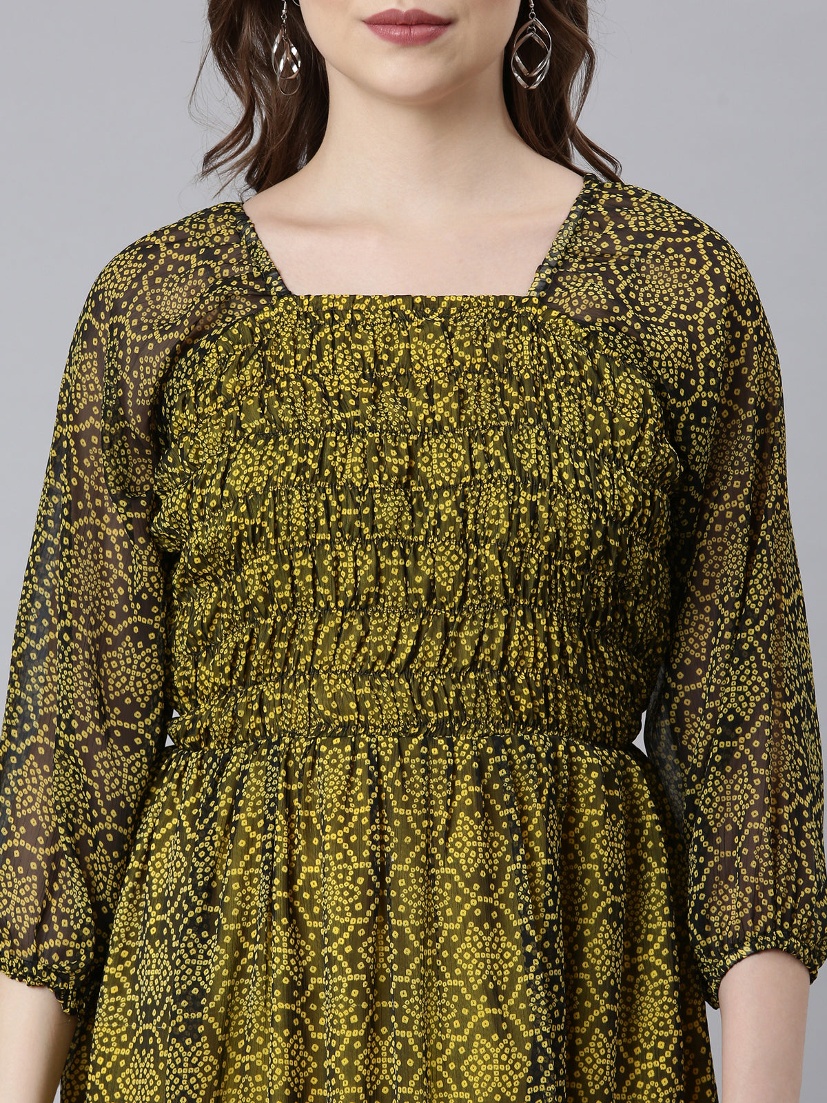 Women Black Bandhani Printed Ethnic Fit & Flare Dress
