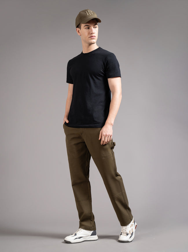 Men Olive Straight Fit Cargo Trouser