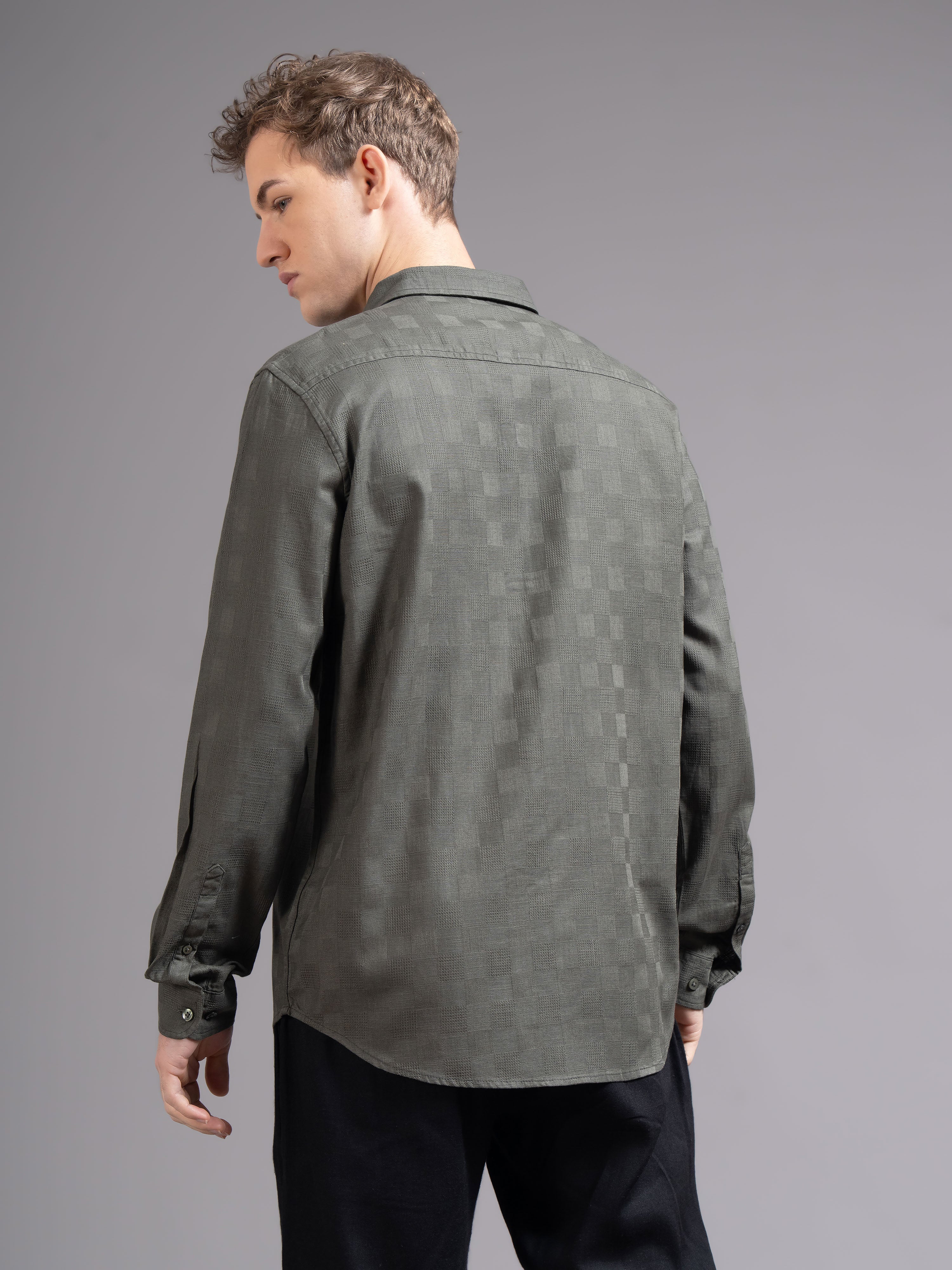 Men Olive Checked Shirt