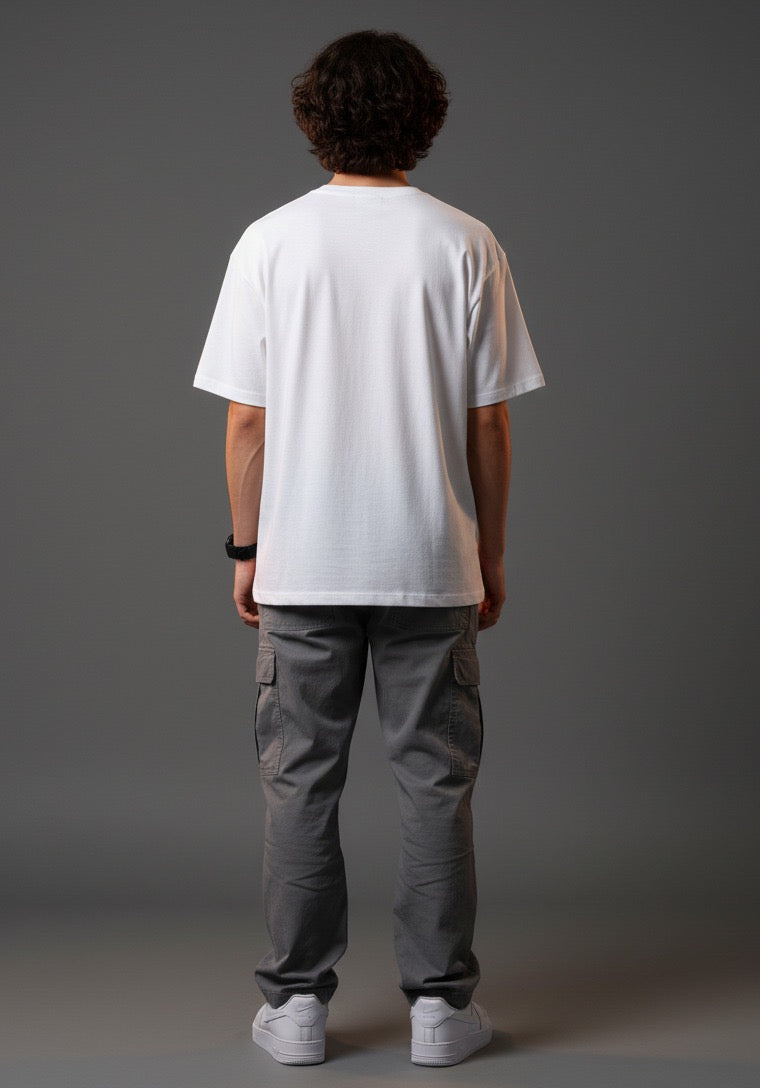 Men White Graphic Cotton Oversized T-Shirt
