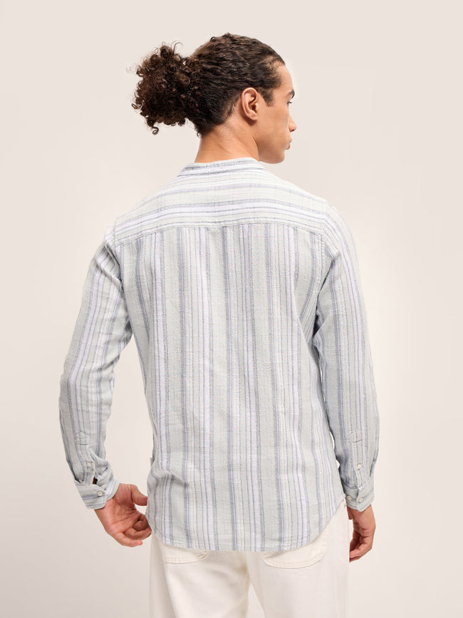 Men Light Blue Stripe Slim Fit Casual Shirt