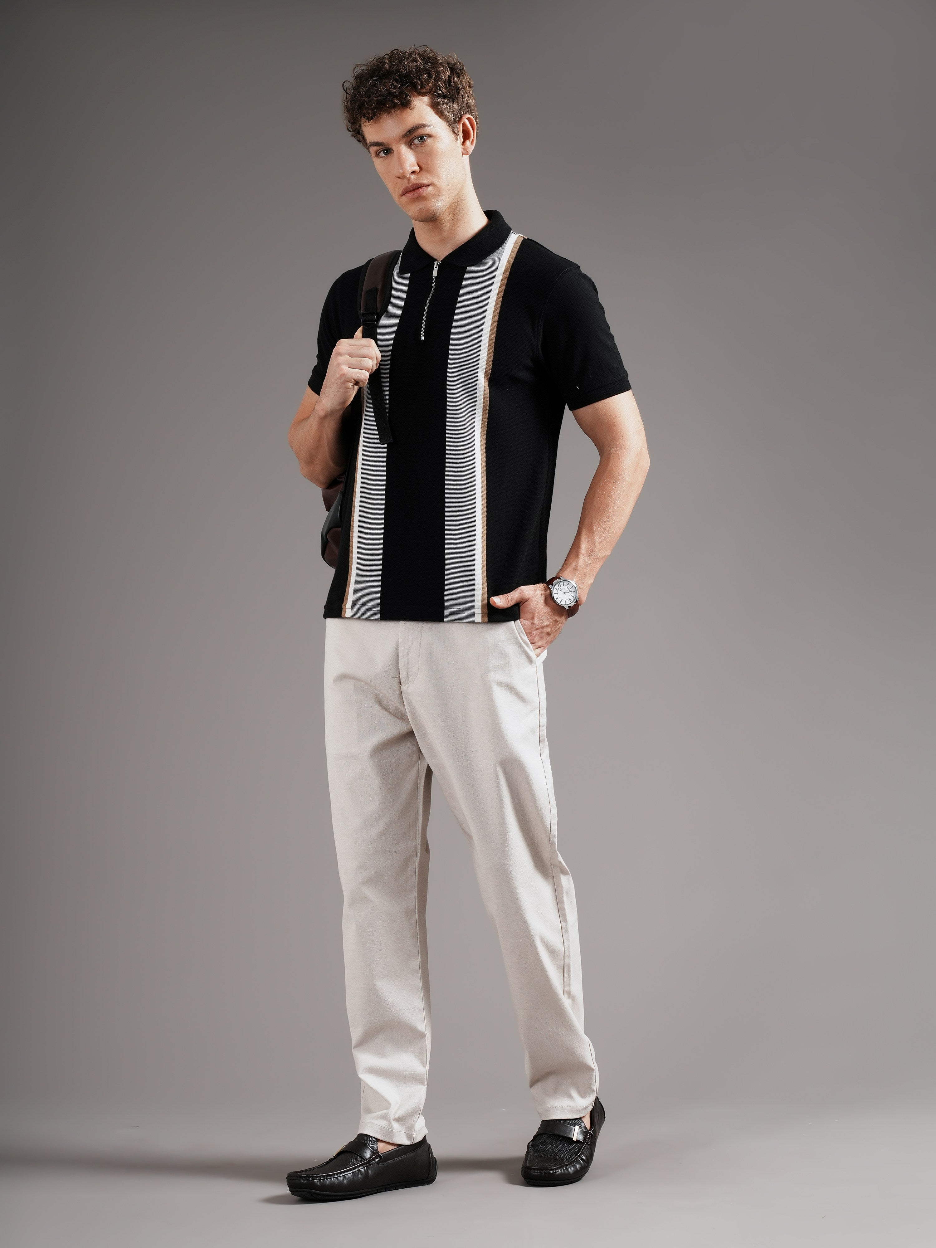 Men Beige Straight Fit Trousers