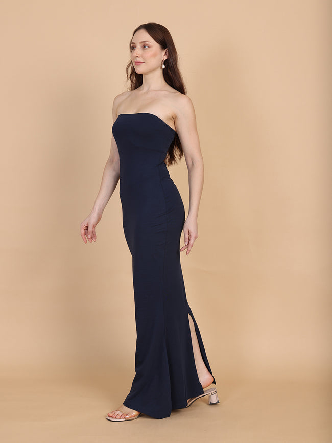 Women Navy Tube Dress With Back Slit