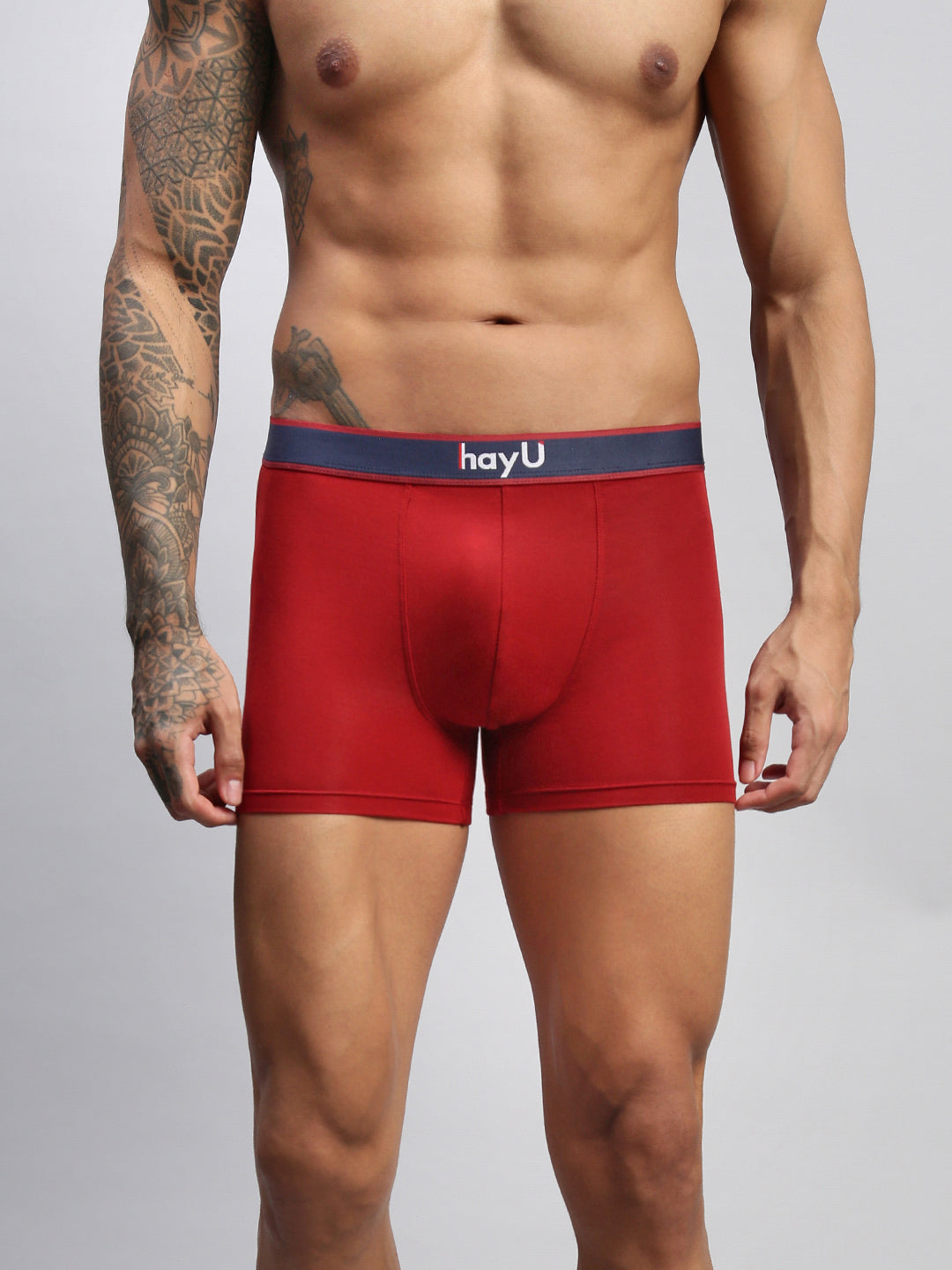 Men Red Modal Solid Trunks