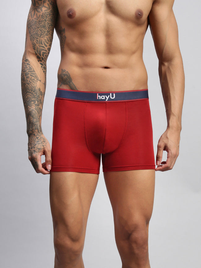 Men Red Modal Solid Trunks
