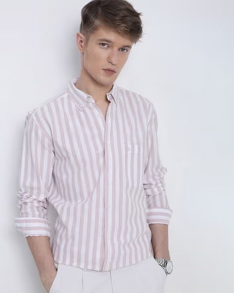 Men Mauve Striped Shirt