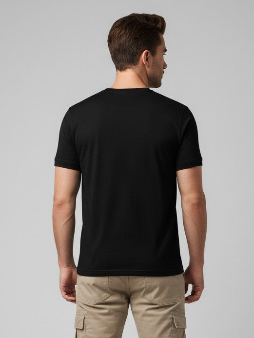 Men Printed Black Cotton Tshirt