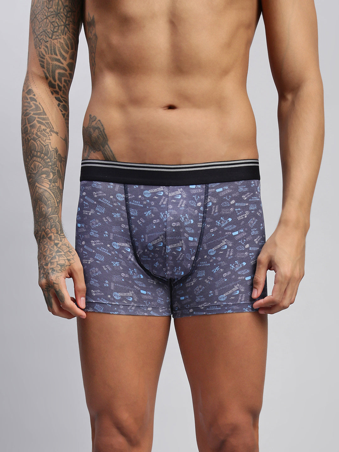 Men Navy Modal Printed Trunks