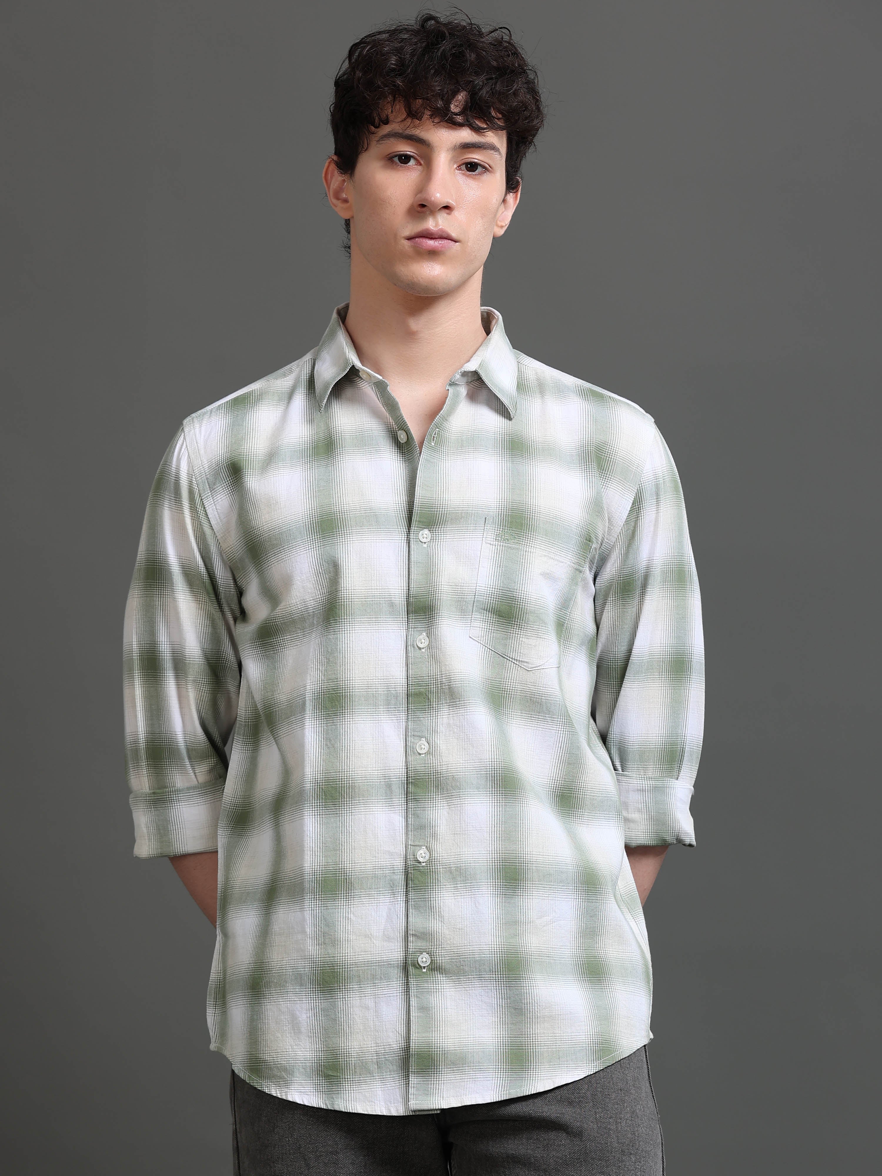 Men Green Checked Shirt