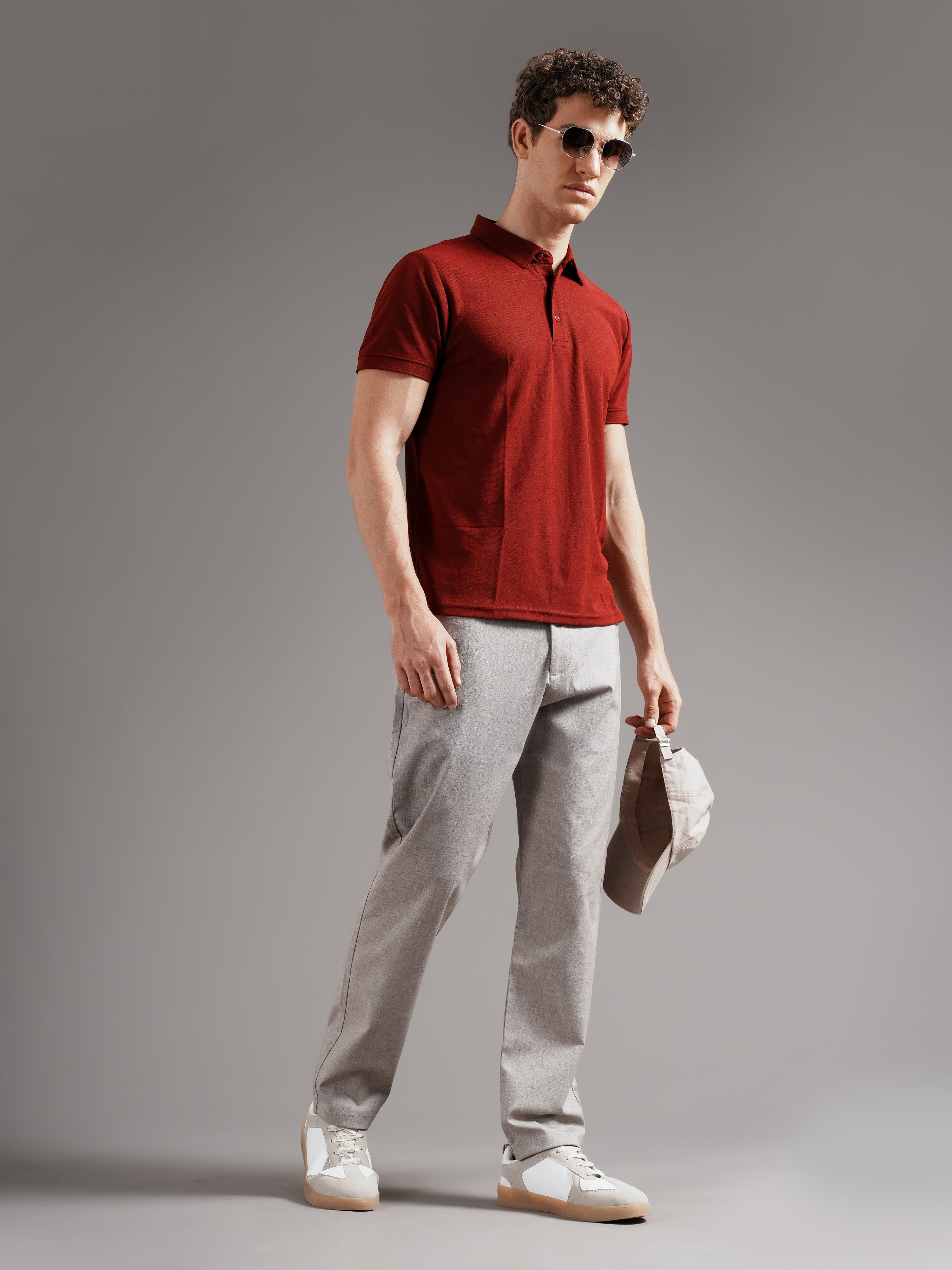 Men Grey Straight Fit Trousers