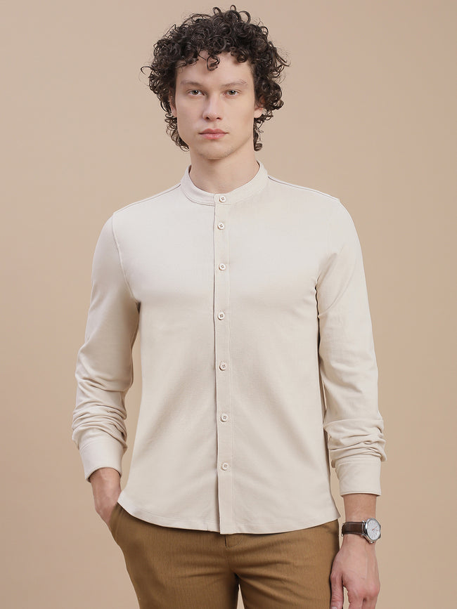 Men Beige Full Sleeve Shirt