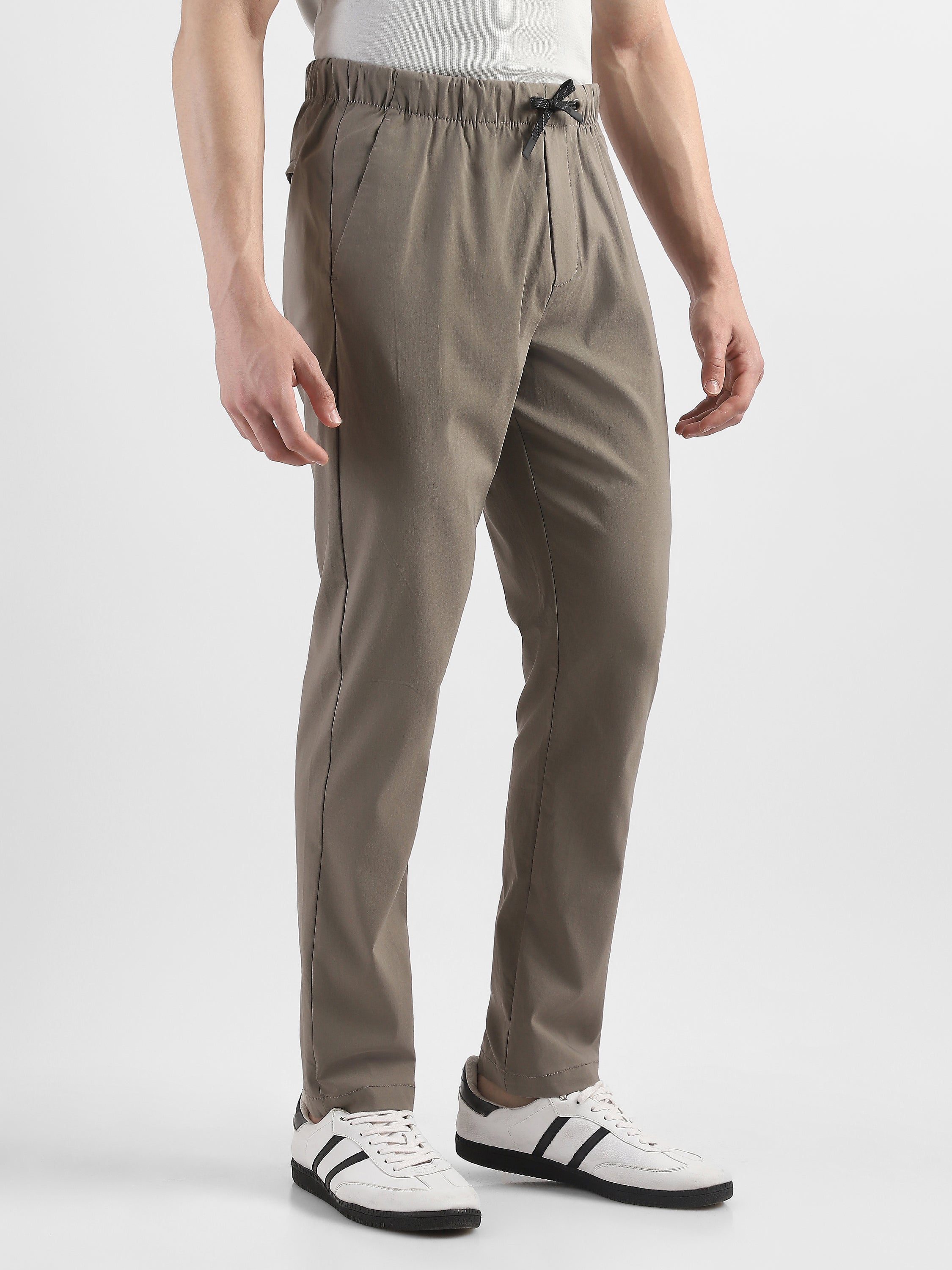 Men Brown Polyester Blend Pants