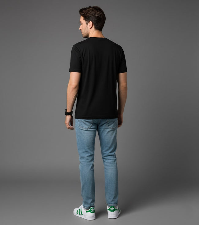Men Printed Black Cotton Tshirt
