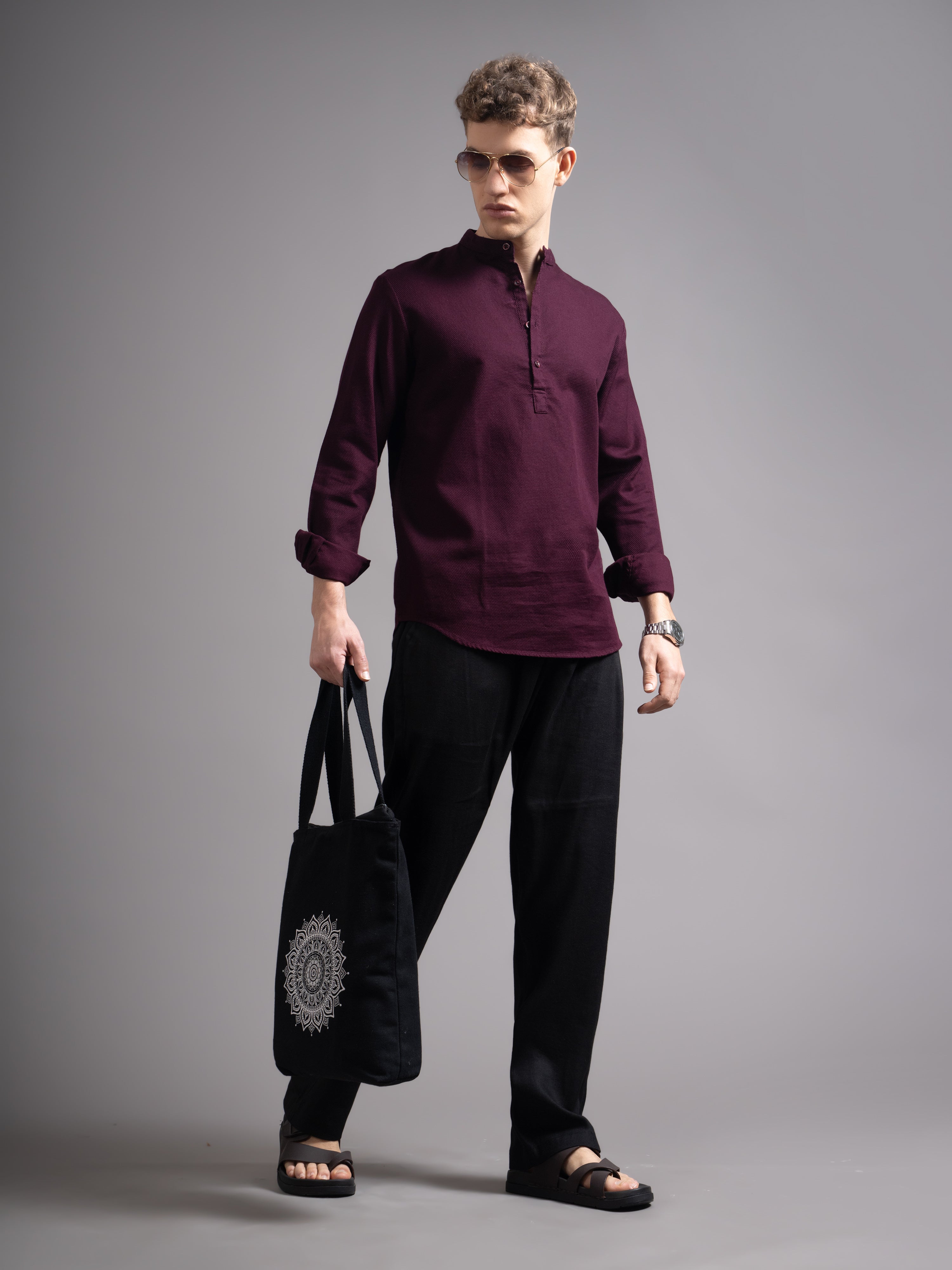 Men Burgundy Kurta Shirt