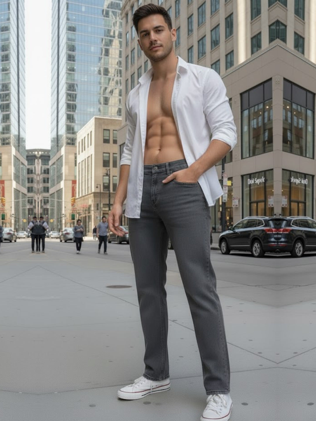 Men Grey Straight Fit Jeans