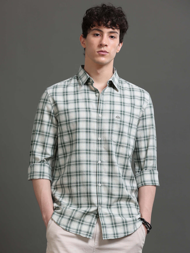 Men Green Checked Shirt