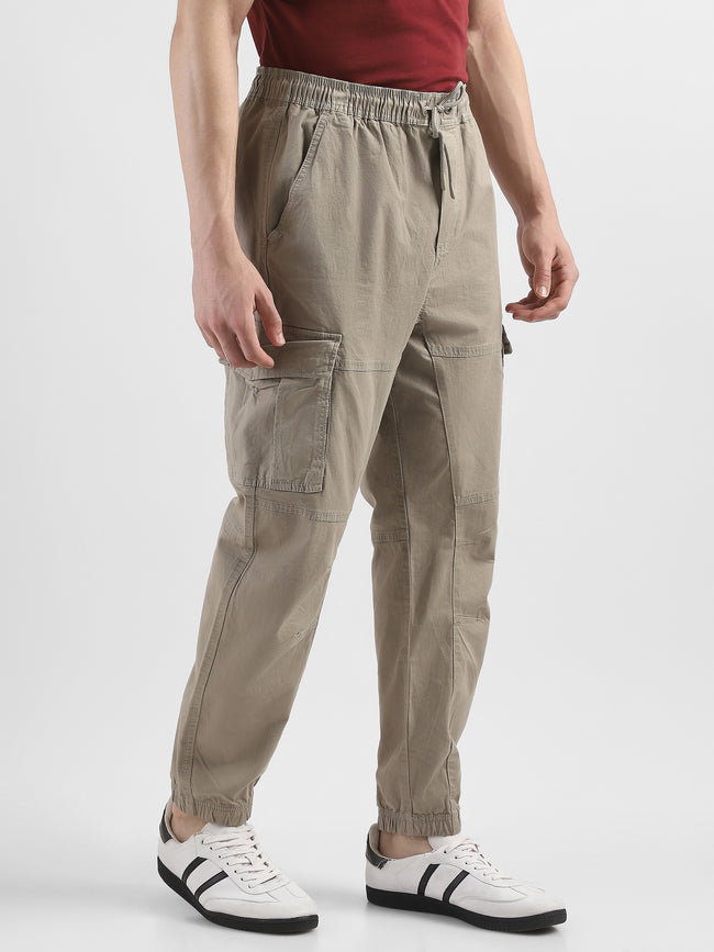 Men Light Green  Cotton Blend Cargo Jogger Pants