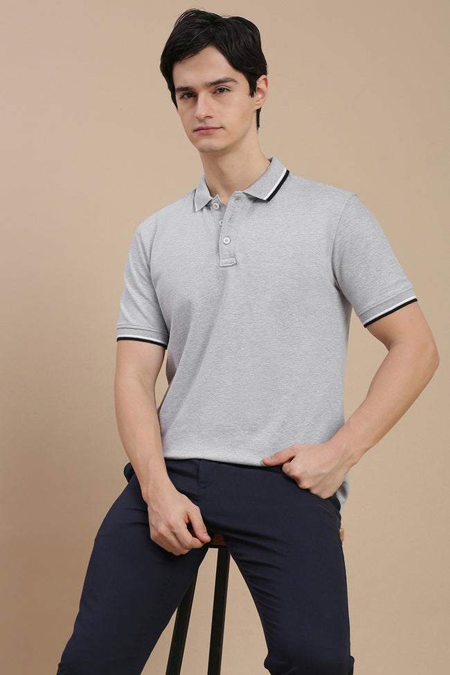 Men Grey Basic Polo T-Shirt