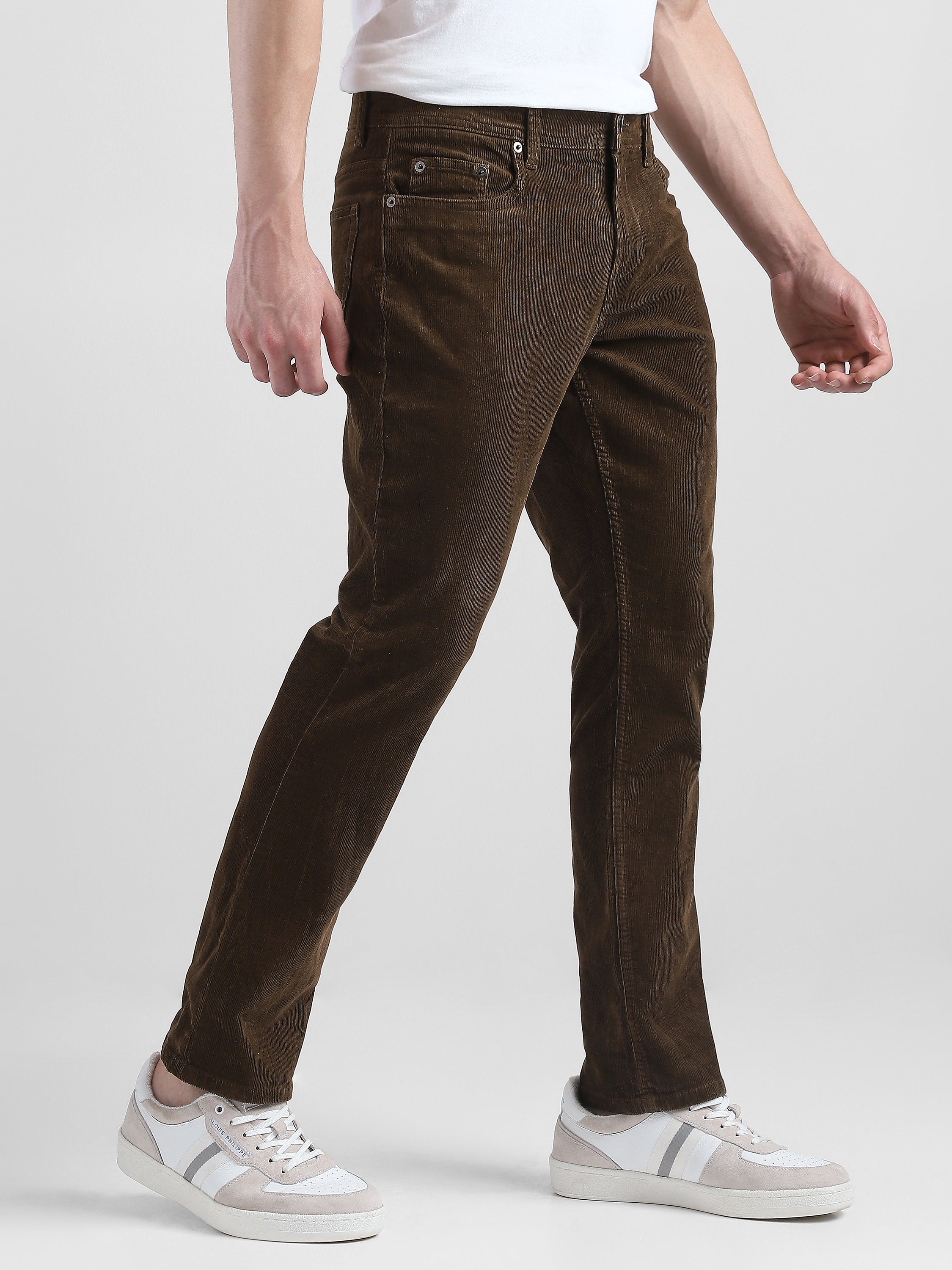 Men Brown Corduroy Straight Fit Trouser