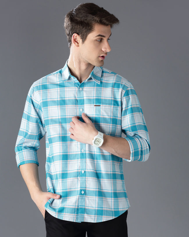 Men Blue Cotton Slim Shirt