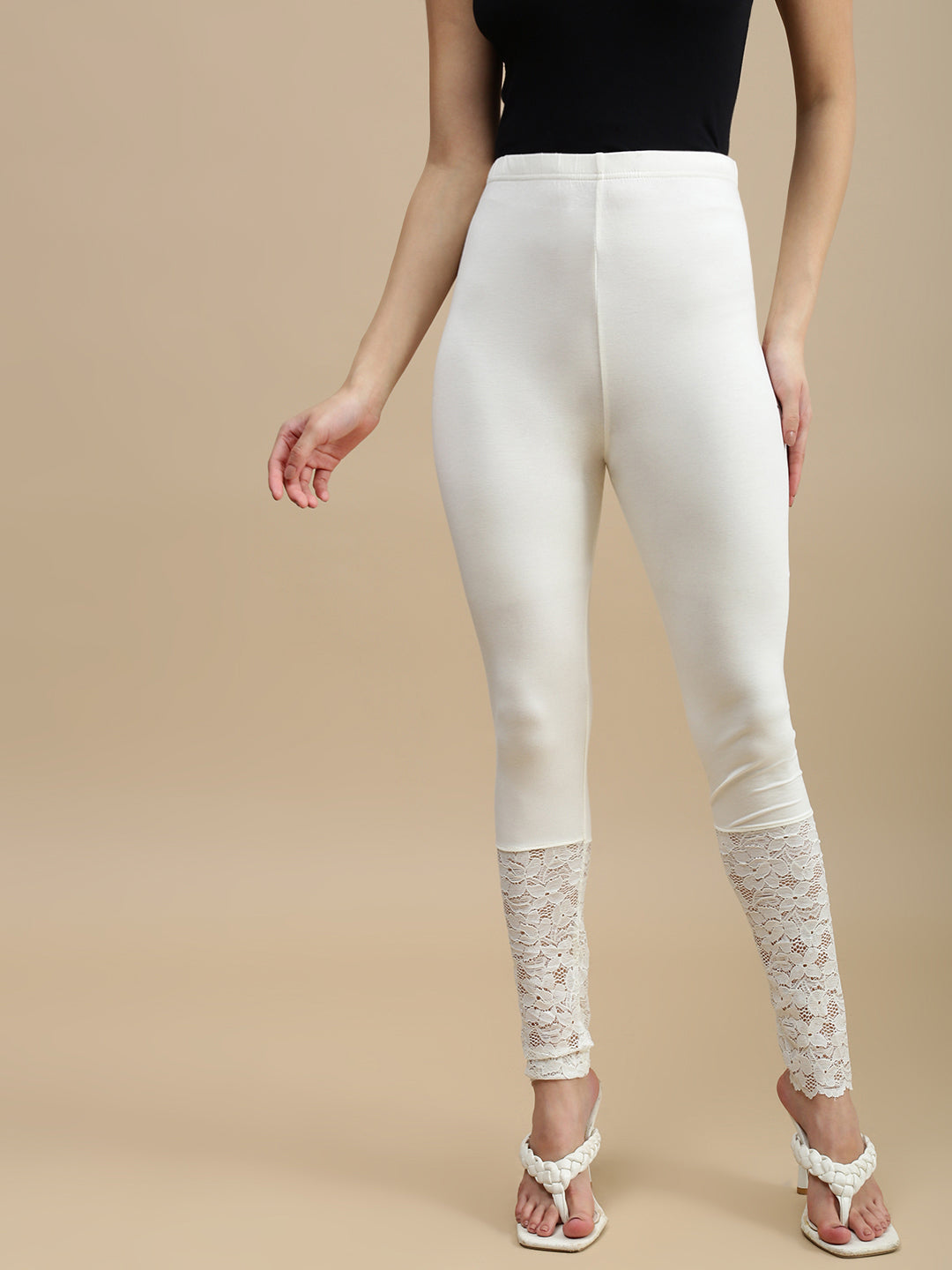 Women Off White Casual Leggings