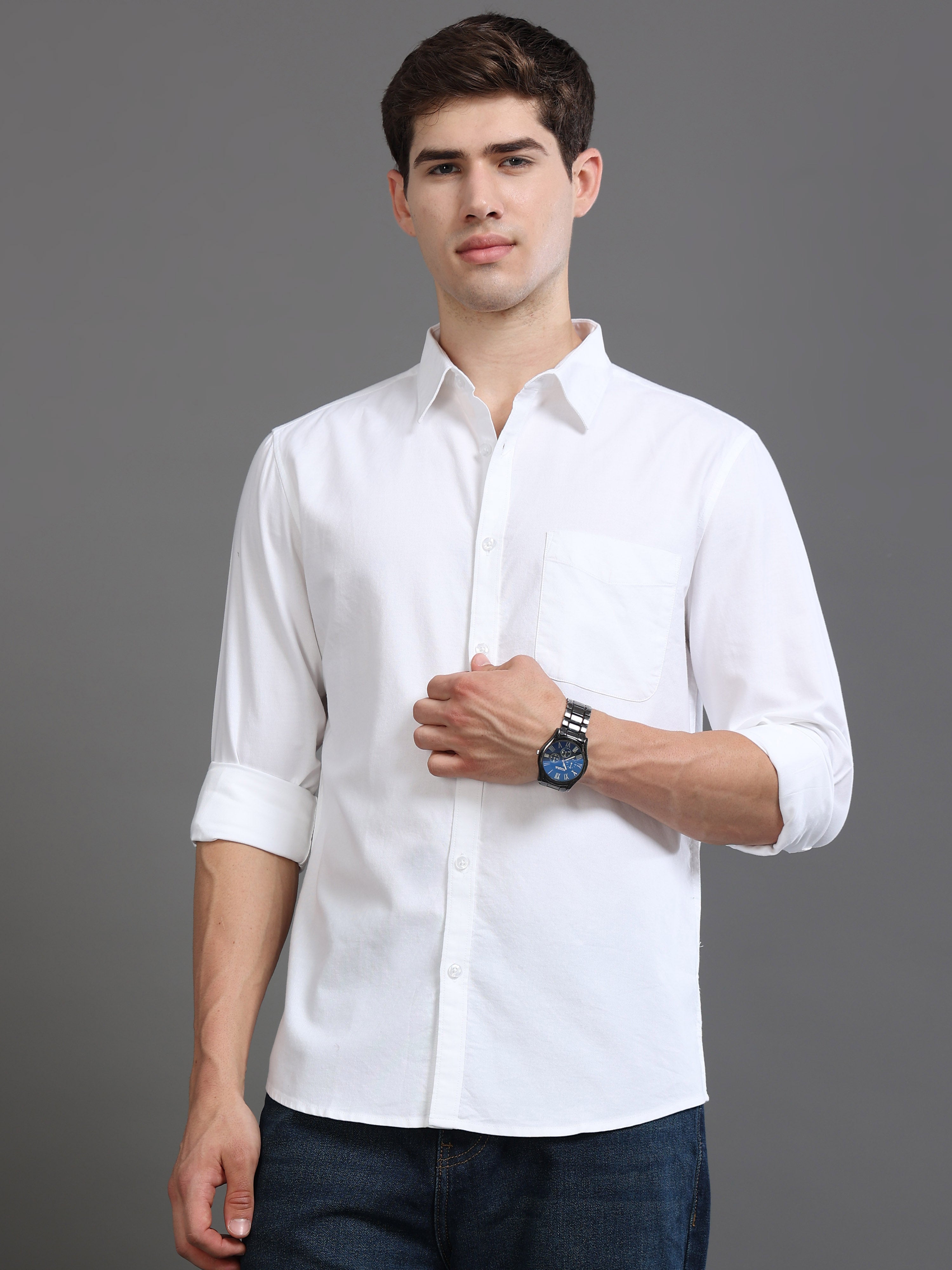 Men White Plain Shirt