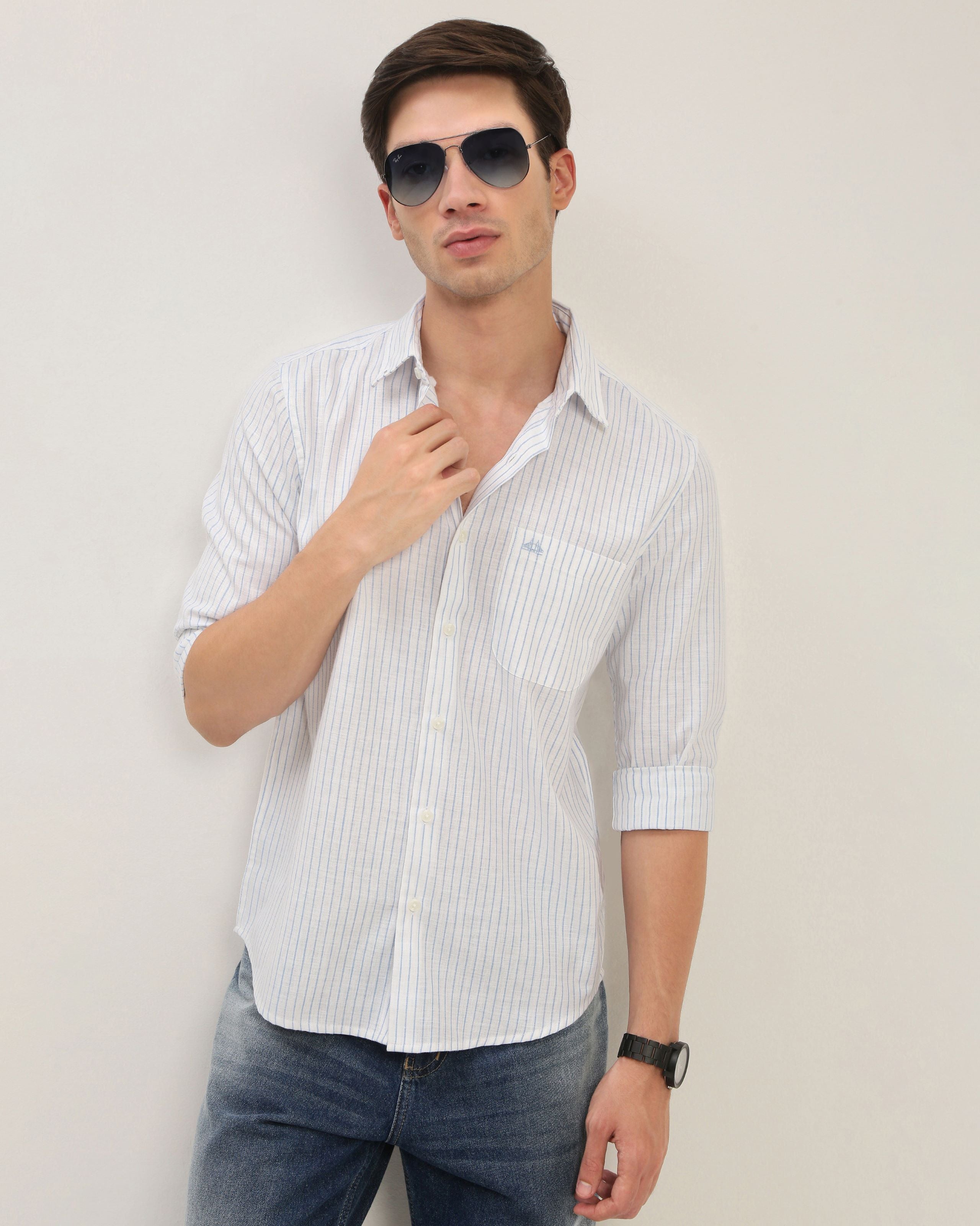 Men White Striped Shirt