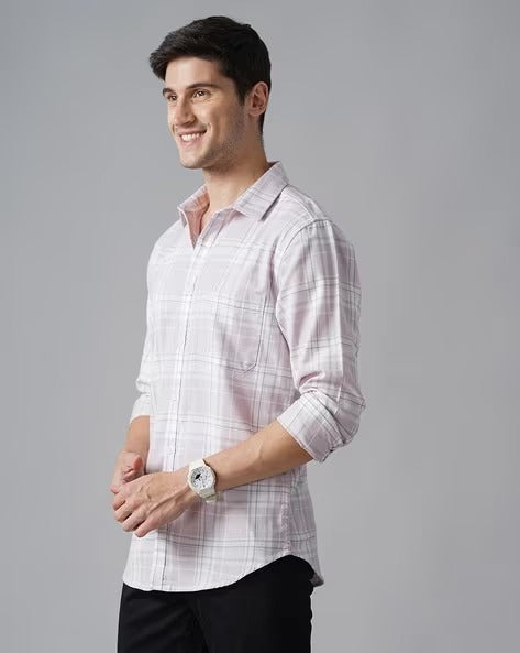 Men White Checked Slim Fit Shirt
