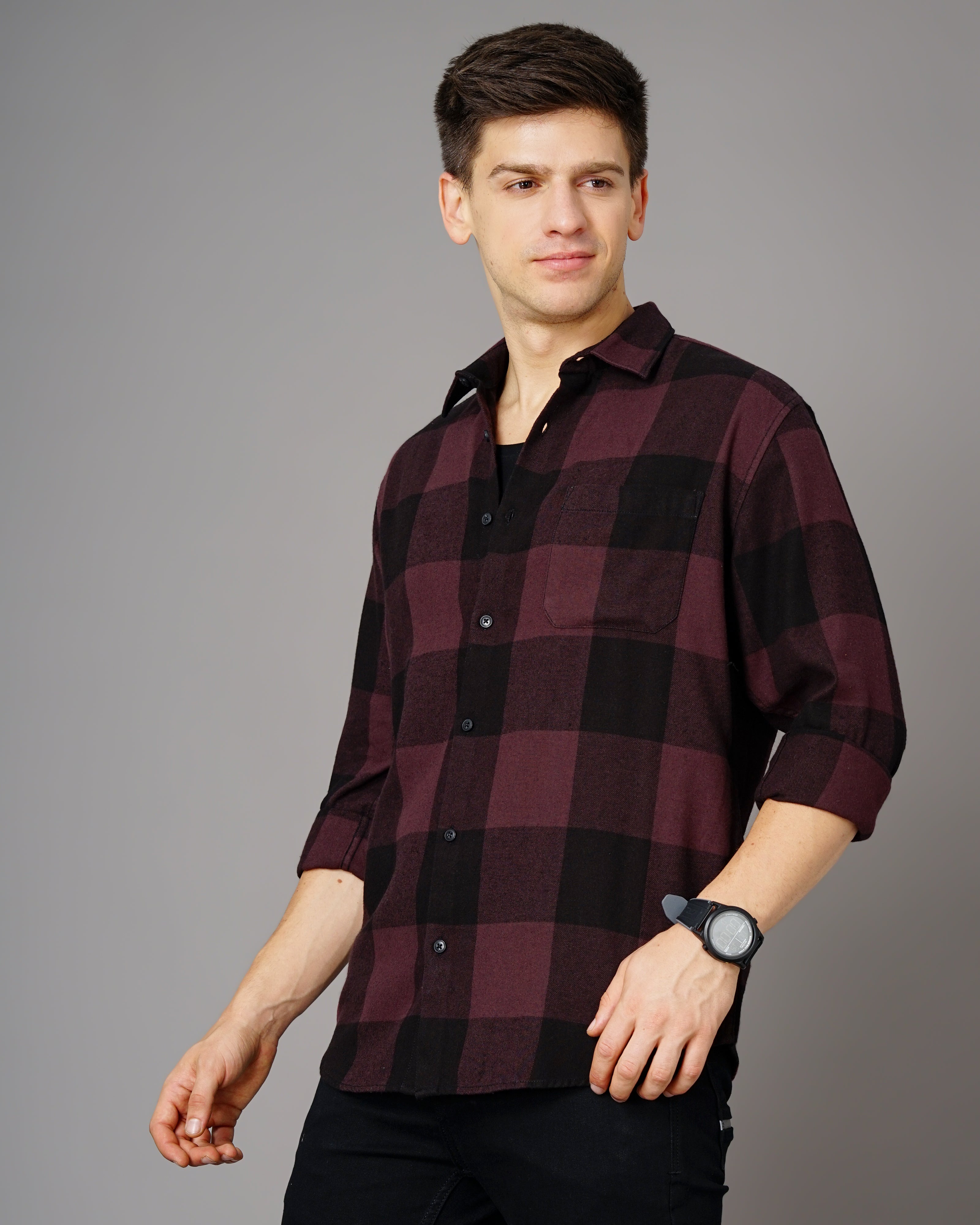Men Purple Cotton Slim Shirt