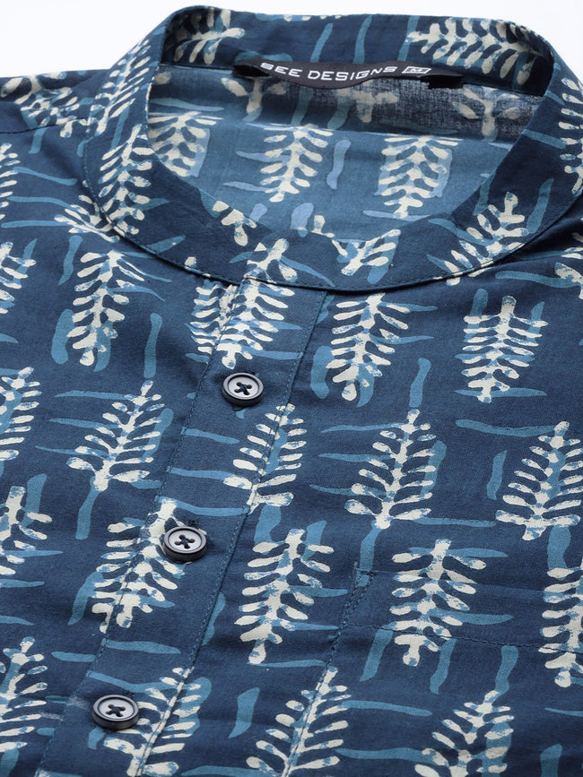 Men Blue & Beige Kurta