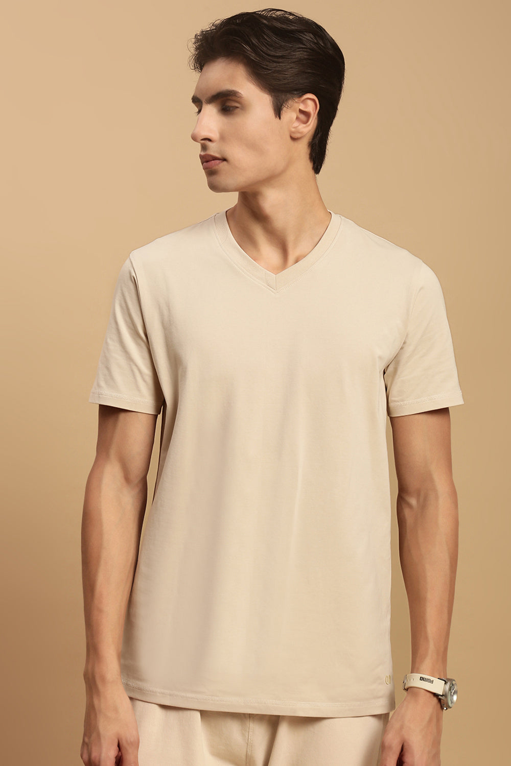 Men Beige Half Sleeve T-Shirt