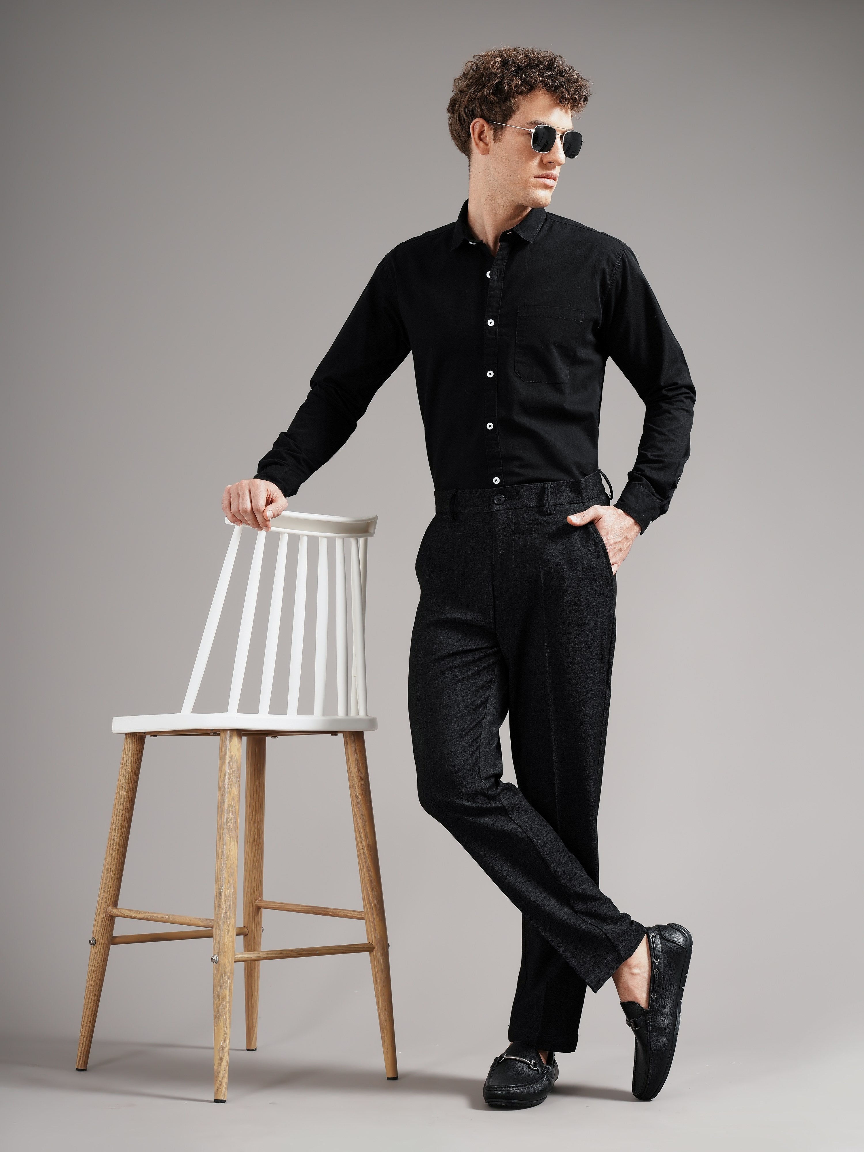 Men Black Straight Fit Trousers