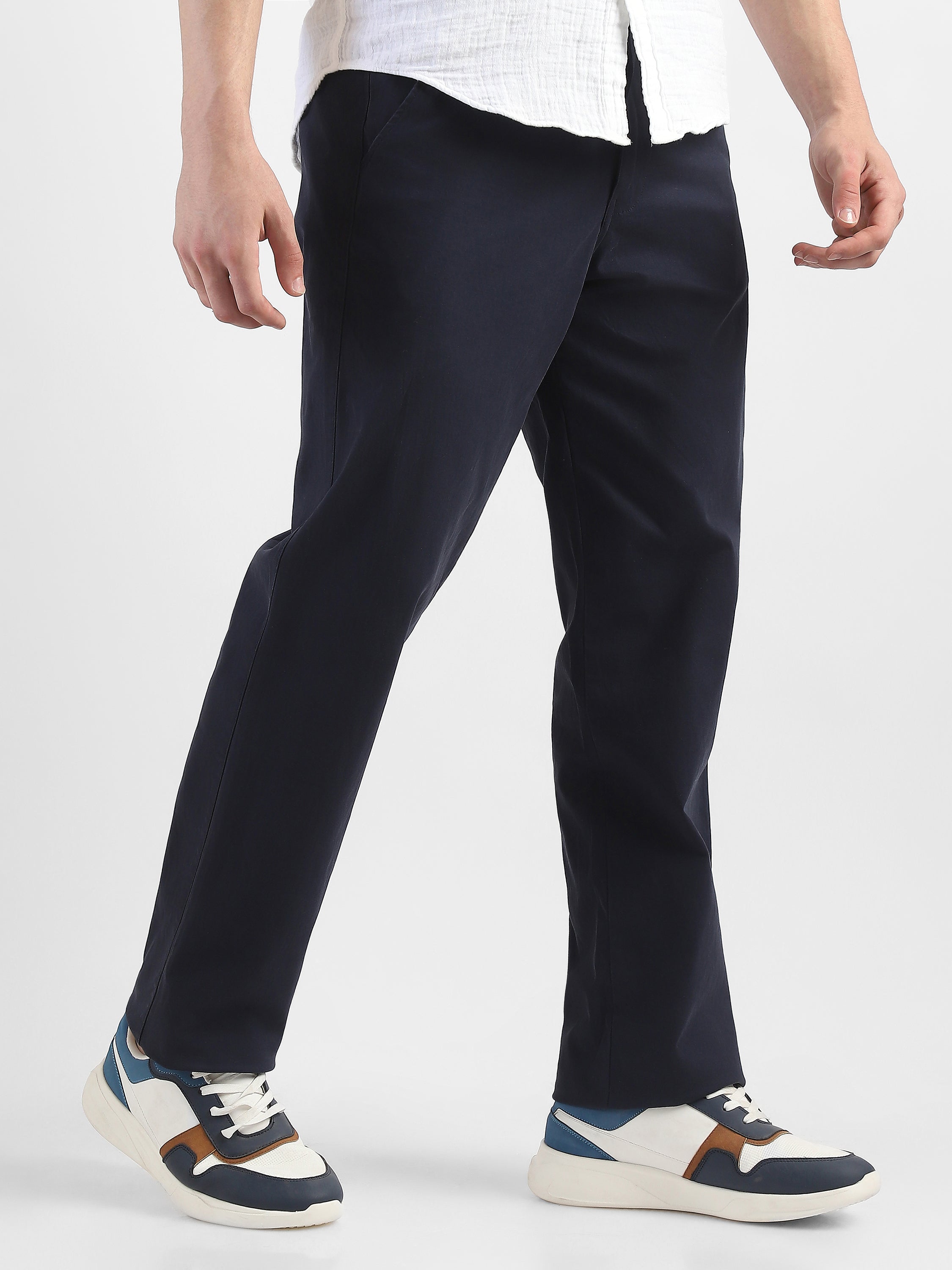 Men Navy  Straight Fit Trousers