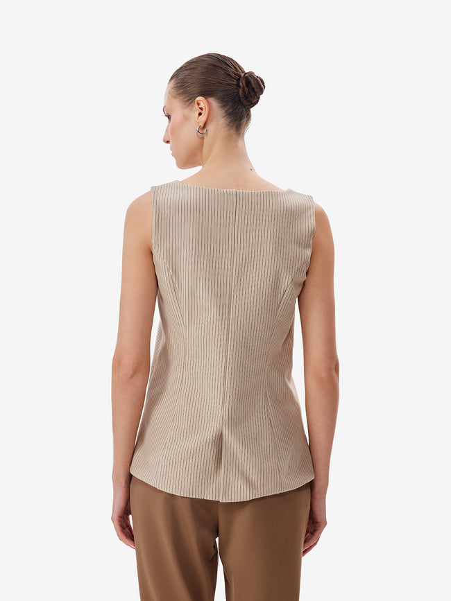 Women Khaki Striped Tailored Waistcoat