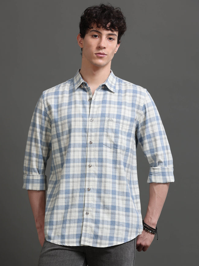 Men Blue Checked Shirt