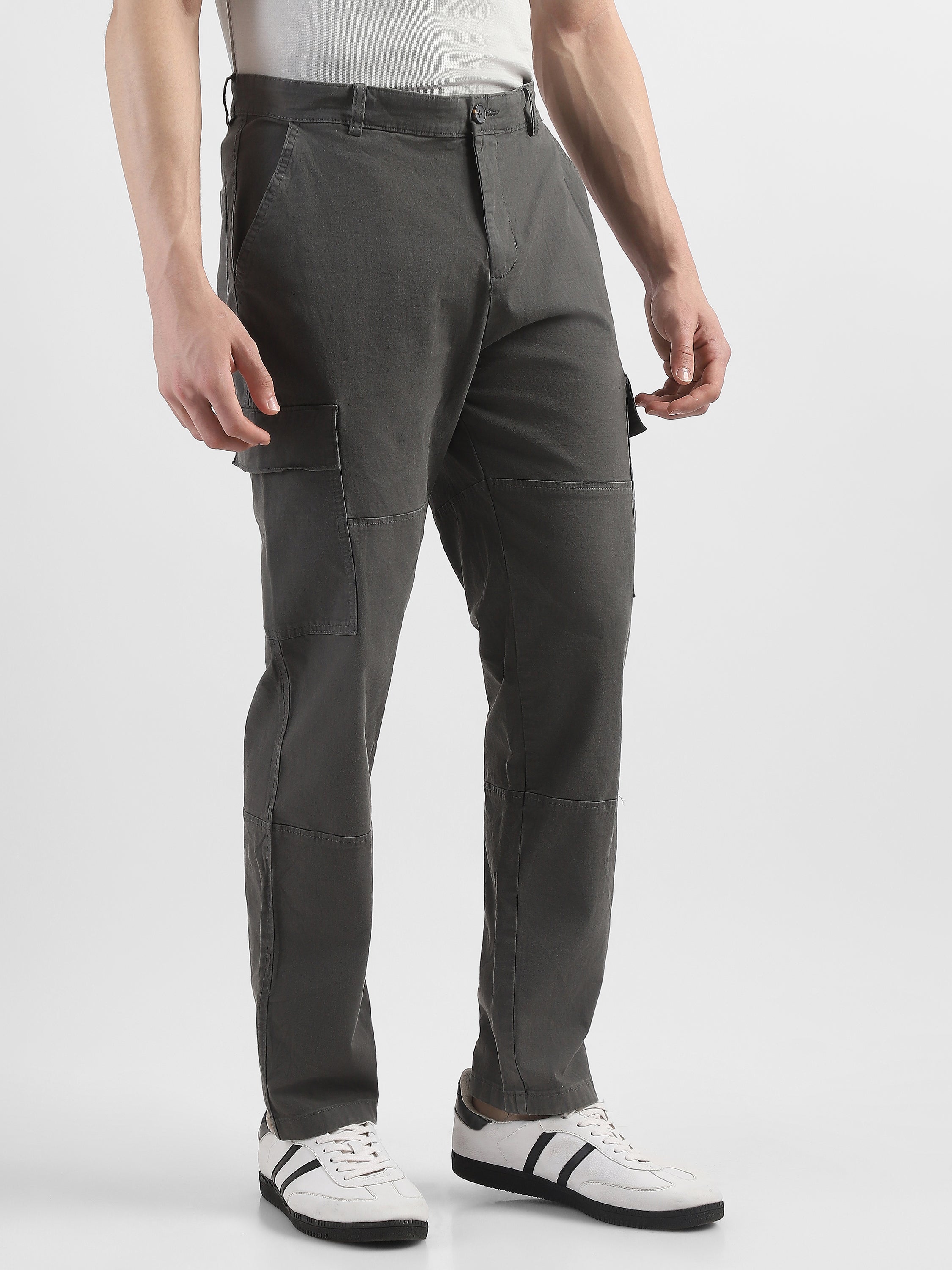 Men Grey Comfort Cargo Pants with 6 Pockets