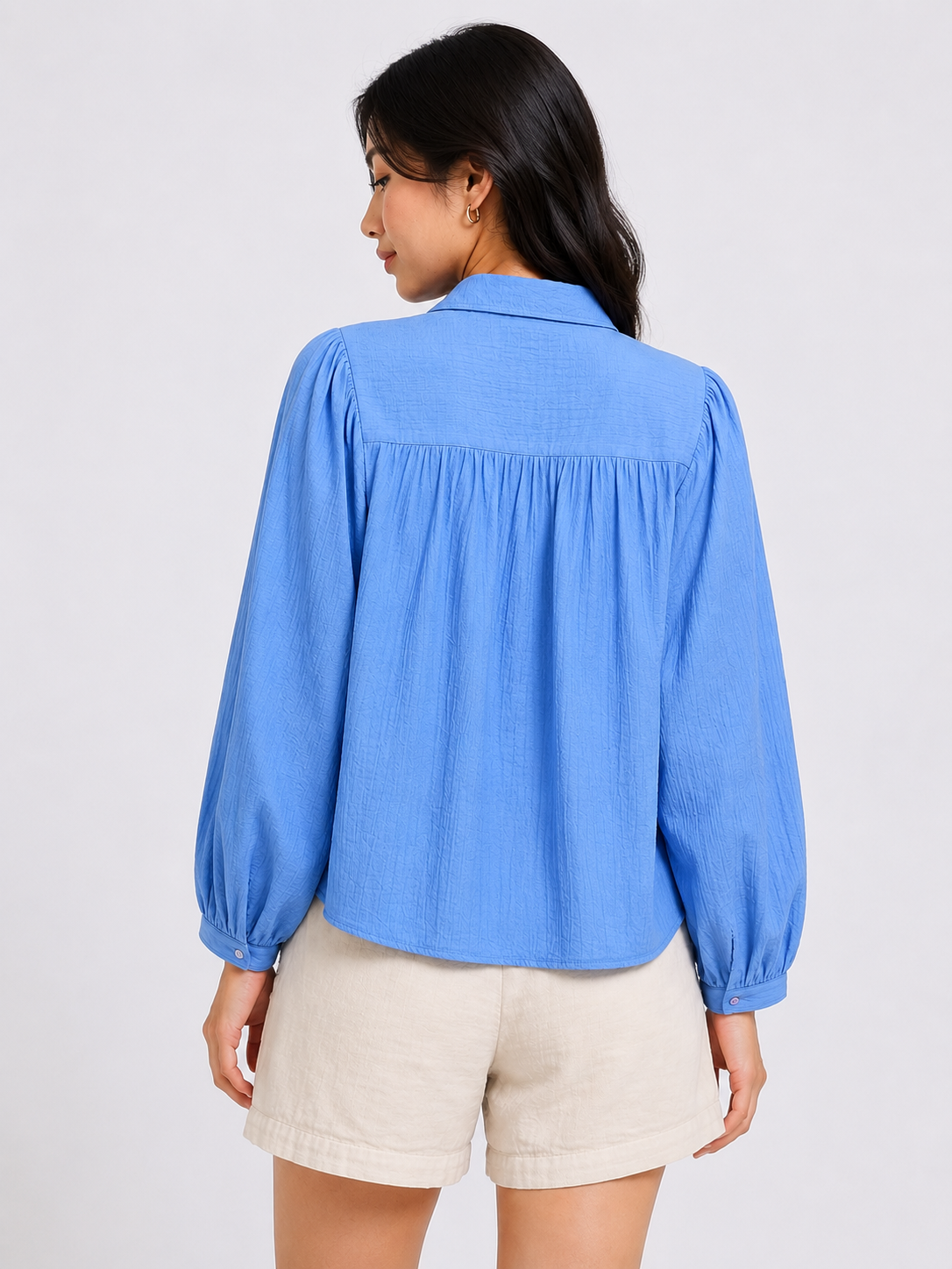 Women Blue Batwing Sleeve Shirt
