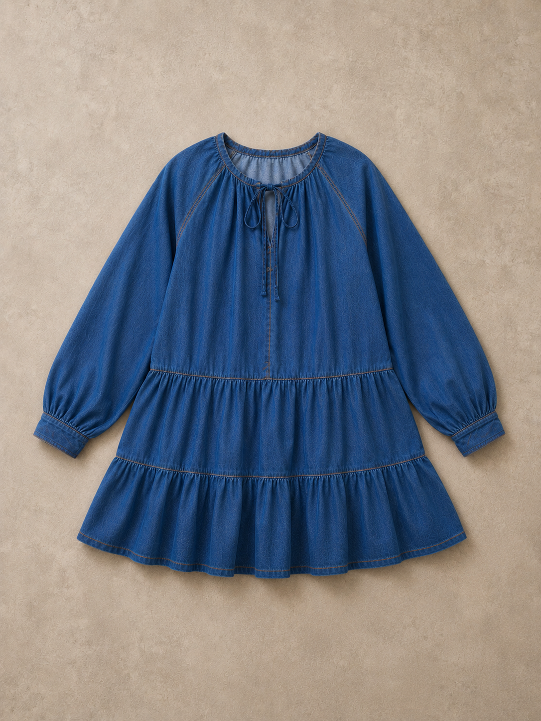 Women Blue Tie-Neck Tiered Dress