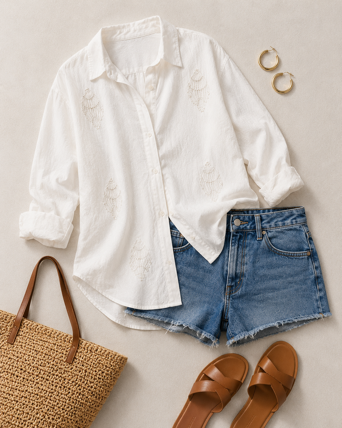Women Silver Shell Embroidered Shirt