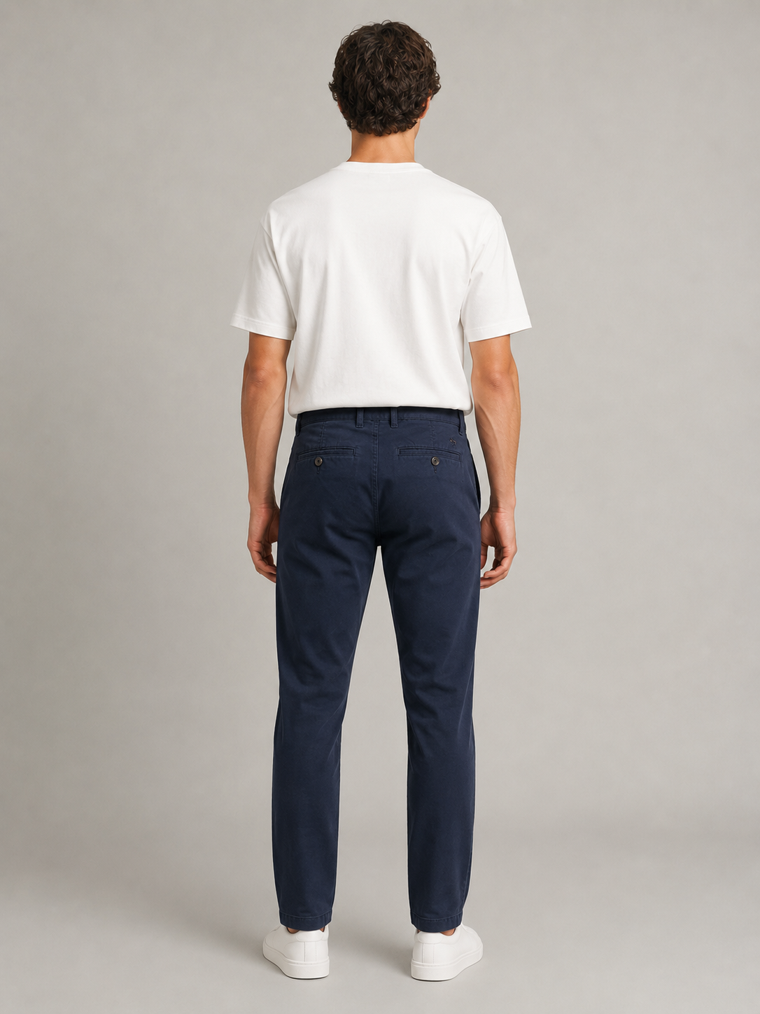 Men Navy Cotton Stretch Chino Trousers