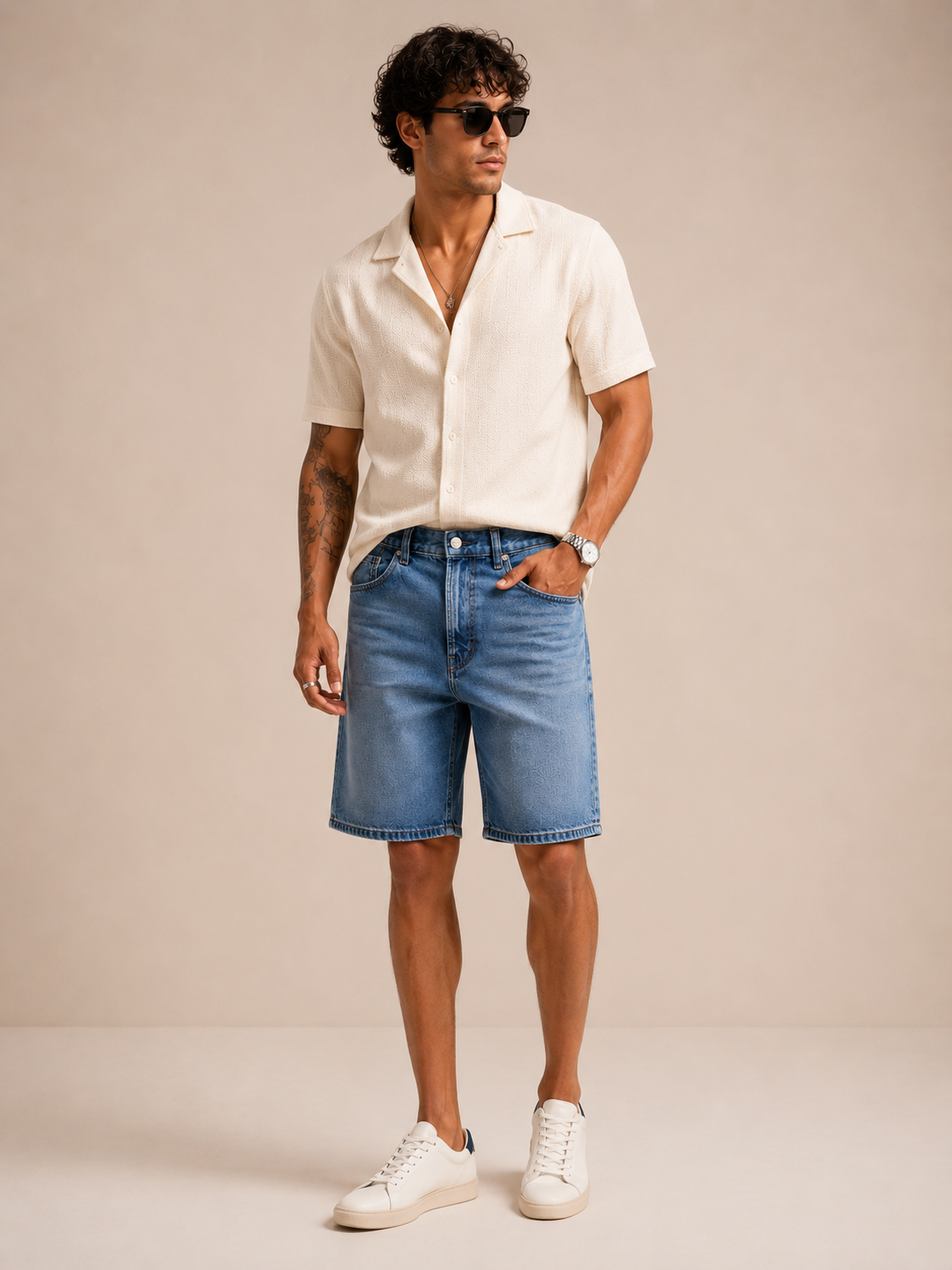 Men Blue Washed Denim Shorts