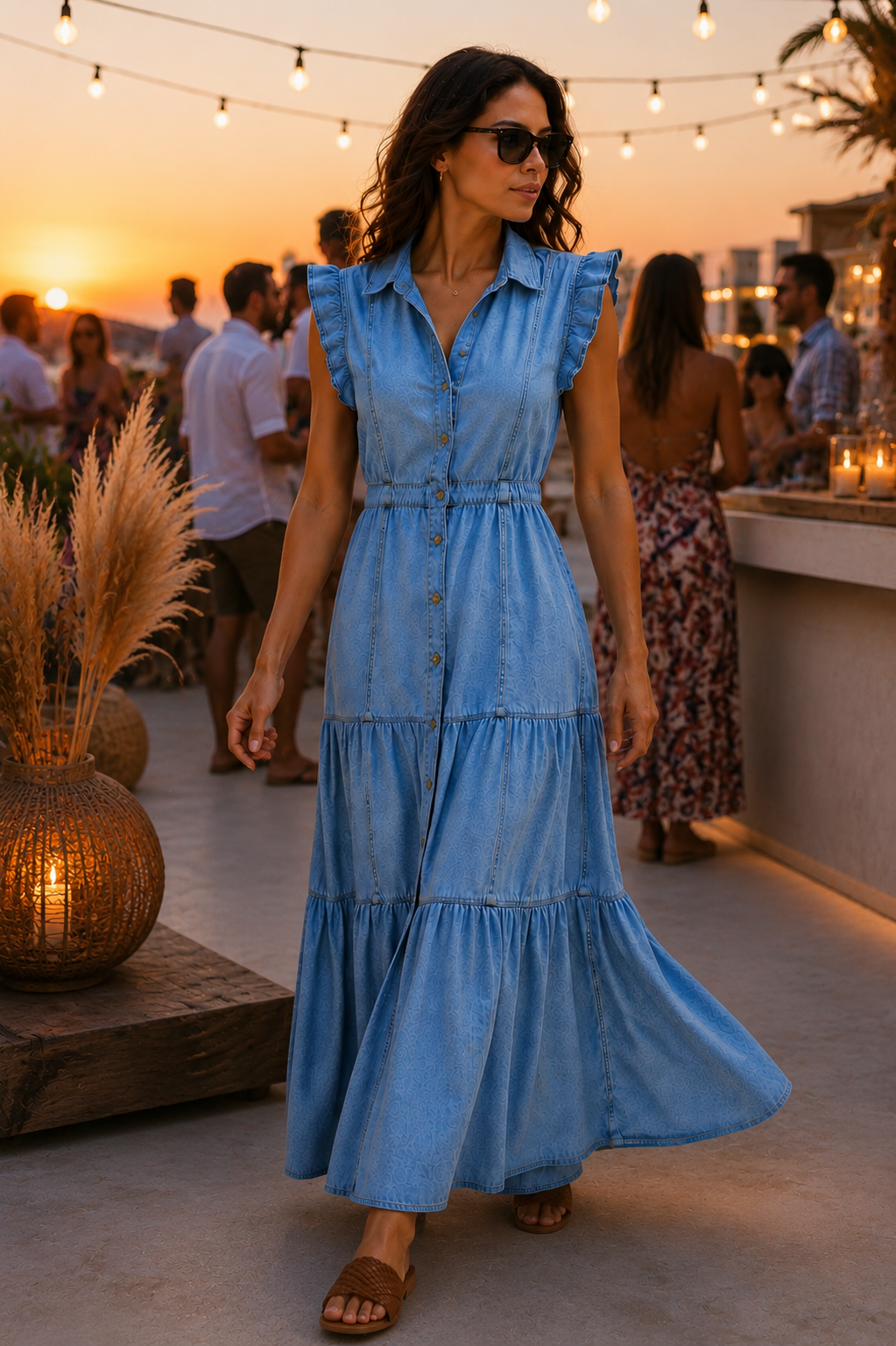 Women Denim Tiered Shirt Dress