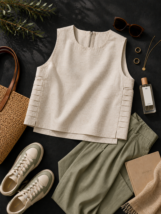 Women Beige Smart Sleeveless top